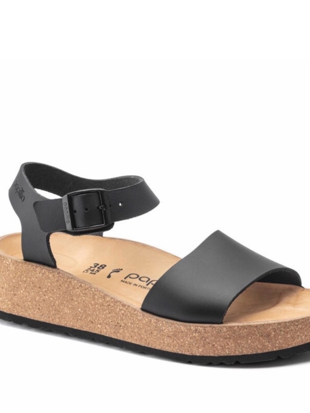 Birkenstock Black Cork Platform Ankle Strap Sandal